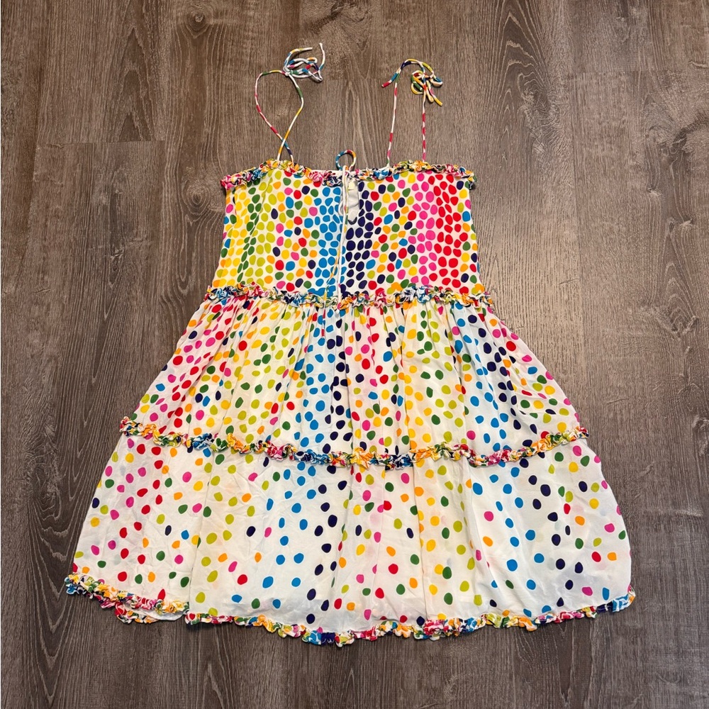 All Things Mochi Blessica Dress Sundress Silk Rainbow Polka Dots. Sz M. EUC! - Picture 3 of 11